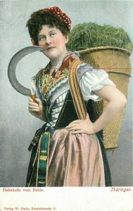 Agriculture Field Worker Sythe Woman C-1910 Postcard Germany Zinke 21-387