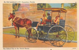 ST. AUGUSTINE FLORIDA HORSE CARRIAGE BLACK AMERICANA POSTCARD (c. 1930s)