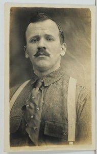 Rppc Man Wearing Suspenders Sad Face c1910 Postcard P14