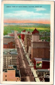 Postcard OH Dayton - Main Street aerial with coke sign