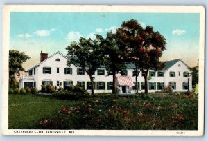 Janesville Wisconsin Postcard Chevrolet Club Building Exterior Trees 1929 Posted