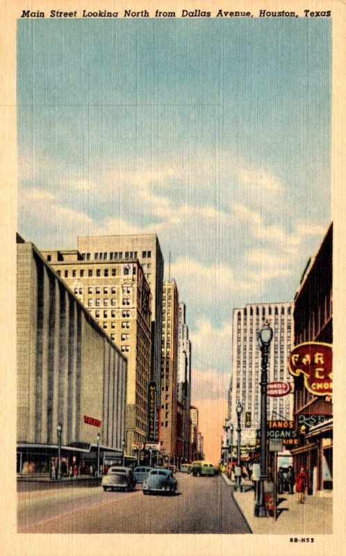 Texas Houston Main Street Looking North From Dallas Avenue Curteich