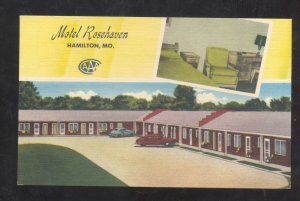 HAMILTON MISSOURI MOTEL ROSEHAVEN VINTAGE LINEN ADVERTISING POSTCARD