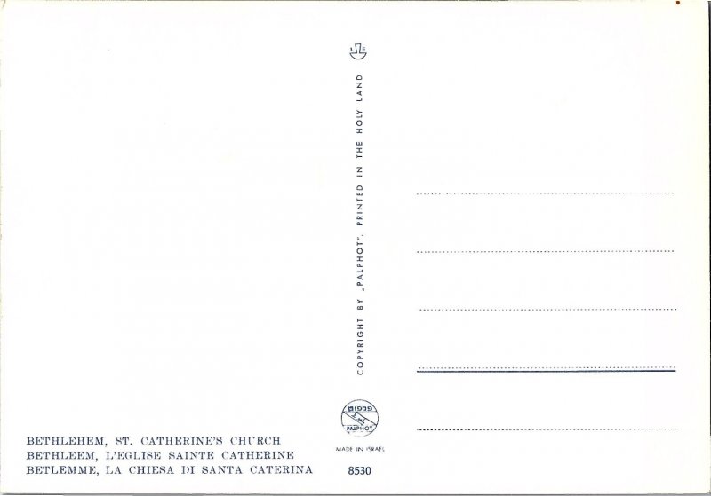 Interior View Bethlehem St. Catherine's Church Photochrome Postcard