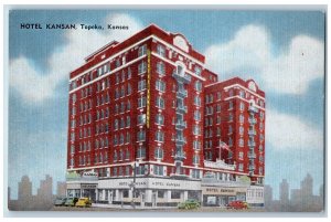 Topeka Kansas KS Postcard Hotel Kansan Building Exterior c1940's Vintage Cars