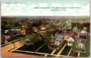 Birds Eye View S.W. From Courthouse Tower Waukegan Illinois IL Grounds Postcard