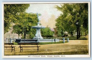 Grand Rapids Michigan MI Postcard Crescent Park Bench Scenic View 1908 Vintage