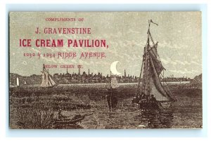 Lot Of 4 1870's J. Gravenstine Ice Cream Pavilion Harbor Scenes Moon P169