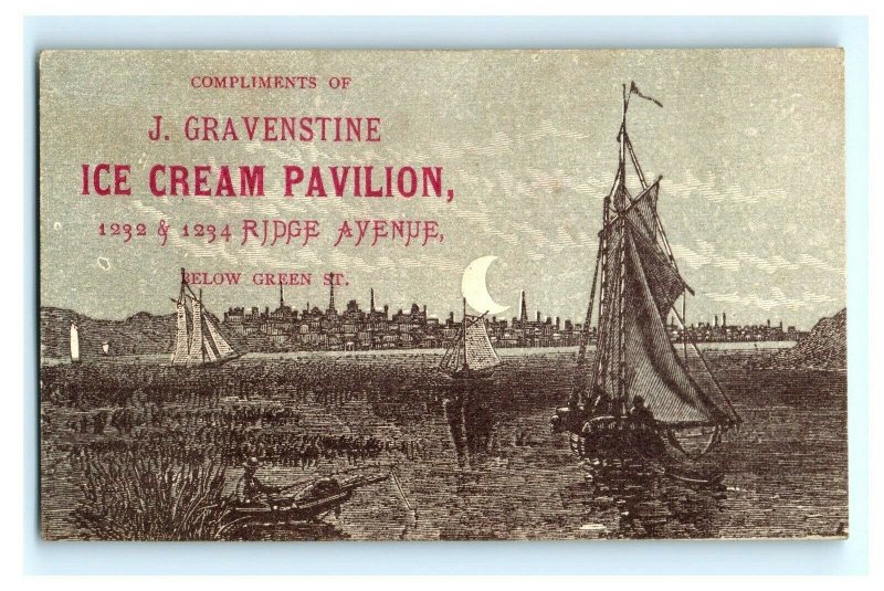 Lot Of 4 1870's J. Gravenstine Ice Cream Pavilion Harbor Scenes Moon P169