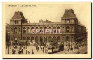 Old Postcard The Brussels North Station Tramway