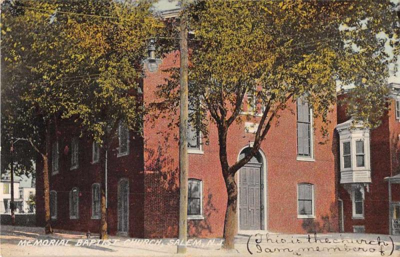 Salem New Jersey Memorial Baptist Church Antique Postcard J50453 