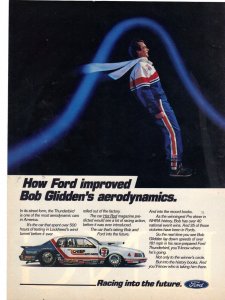 Vintage 1985 Print Ad for Ford Thunderbird with Bob Glidden
