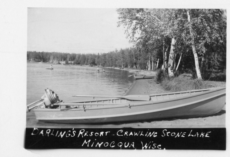 Postcard 1952 RPPC MINOCQUA WI Darling's Resort Crawling Stone Lake 