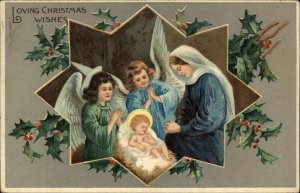 Christmas Nativity Mary and Little Girl Angels With Baby Jesus c1910 Postcard