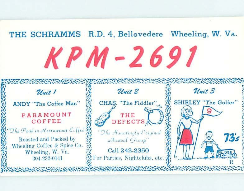 Pre-1980 RADIO CARD - CB HAM OR QSL Wheeling West Virginia WV AH1734