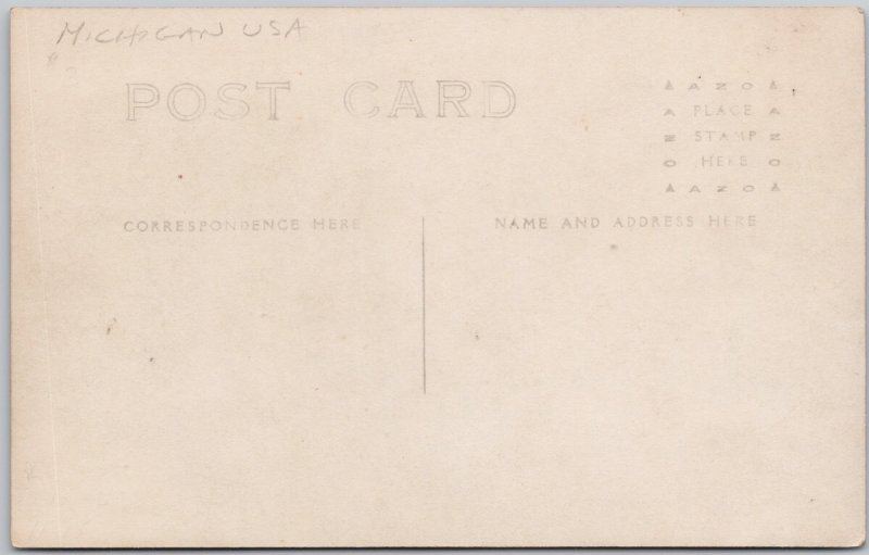 Interior Office Scene Two Men Reading Newspapers Michigan ?? RPPC Postcard H80