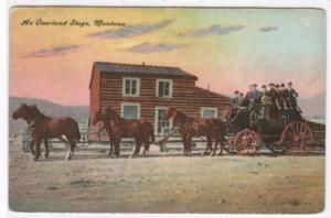 Overland Stage Coach and Horse Team Montana 1910 postcard