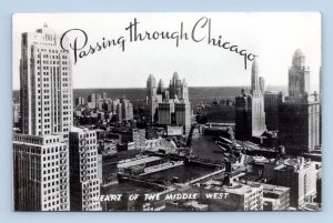 RPPC Passing Through Chicago IL Illinois Heart of the Middle West Postcard L13