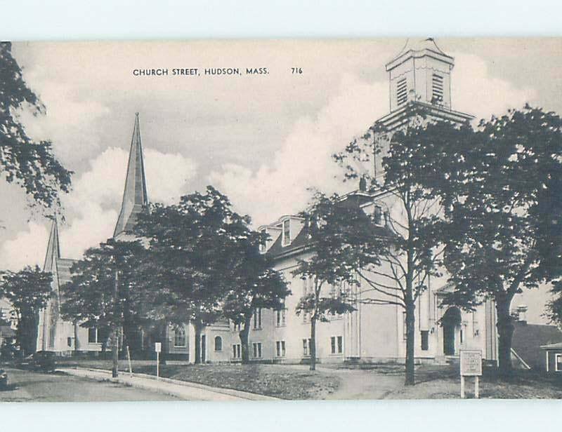 Pre-1952 STREET SCENE Hudson - Near Marlborough & Framingham & Boston MA W1688