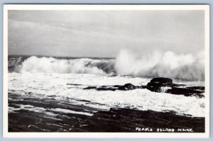 RPPC PEAKS ISLAND MAINE STEAMSHIP OCEAN WAVES BREAKING ROCKS REAL PHOTO POSTCARD