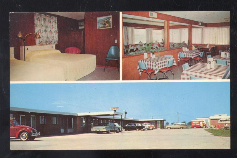 CHARLESTON MISSOURI SAND'S MOTEL OLD CARS VINTAGE ADVERTISING POSTCARD