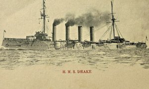 HMS Drake Cruiser Ship Royal Navy Vintage Postcard WWI Era c1905