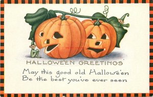 Halloween, Greetings, Two Jack O Lanterns, Elfs, Embossed