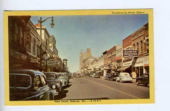 Oshkosk WI Movie Marquee Street View Old Cars Postcard