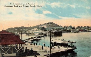 MACATAWA PARK-OTTAWA BEACH MI~STEAMER SHIP PURITAN-G & M LINE~SCHEDULE POSTCARD