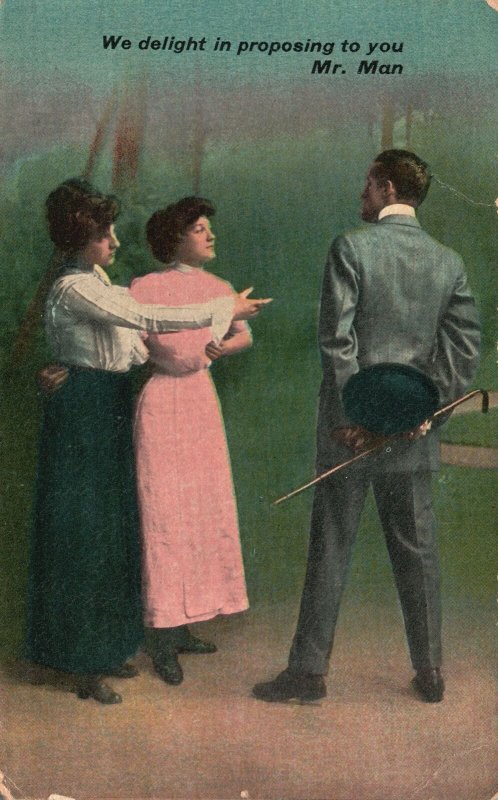 Vintage Postcard 1910's Mr. Man & Women We delight in proposing to you