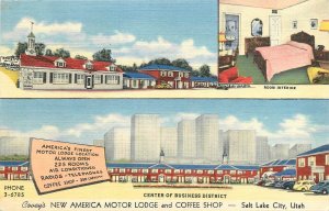 1940s Salt L:ake City  Utah New American Motor Lodge Coffee Shop Postcard 26-376