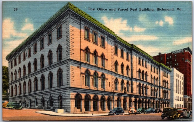 VINTAGE POSTCARD THE POST OFFICE AND PARCEL POST BUILDING AT RICHMOND VIRGINIA