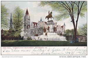 Virginia Richmond City Hall Washington Monument 1906