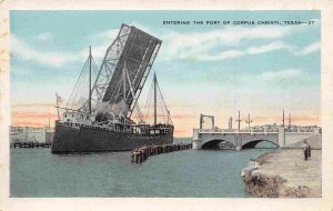 Steamer Entering Port Bascule Bridge Corpus Christi Texas 1920c postcard