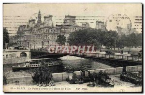 Old Postcard Paris Le Pont d & # & # 39Arcole And 39Hotel Town Boat Peniche W...