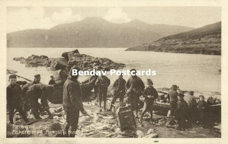 denmark, Faroe Islands, KVIVIG KVÍVÍK, Fiskere med Fangst, Fishing (1930s)