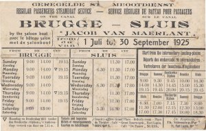 SS Jacob Ship Brugge Sluis Timetable Antique 1925 Postcard