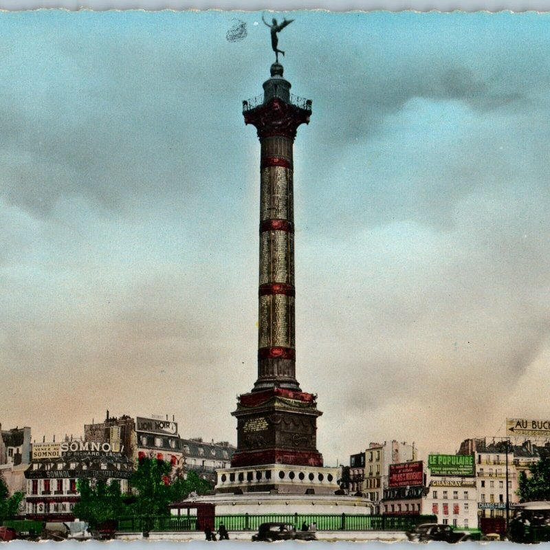 c1940s Paris, France Hand Colored RPPC Place de Bastille French Revolution A187