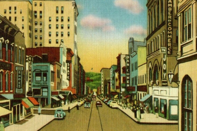c1940's Looking South On Market Street Wheeling West Virginia WV Postcard 