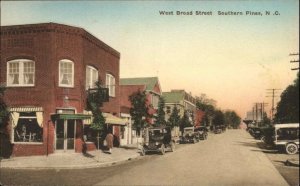 Southern Pines North Carolina NC West Broad Street Albertype Vintage Postcard