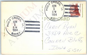 1984 Holy Cross, IA Town Post Office Cancel Stamp USPO Postcard Iowa Postal A177