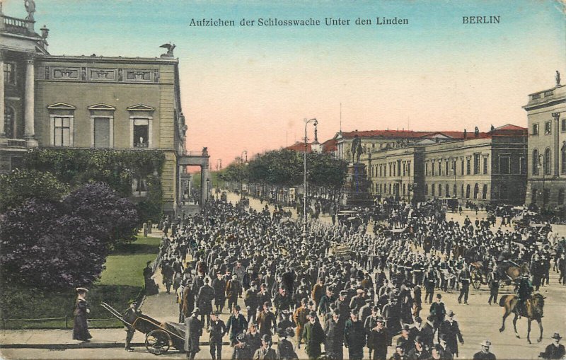 Germany Berlin Unter den Linden castle guards parade postcard