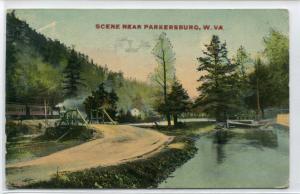 Railroad Train Road Bridge Parkersburg West Virginia 1913 postcard 