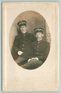 Waterloo Iowa~Lehmen Studio~2 Young National Guardsmen~Dress Uniform~c1910 RPPC