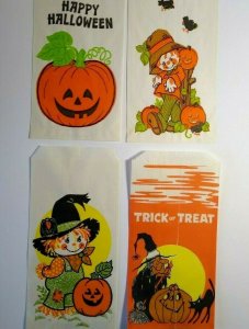 Halloween Candy Trick Or Treat Loot Bags Cute Scarecrows Witch Black Cat Lot 4