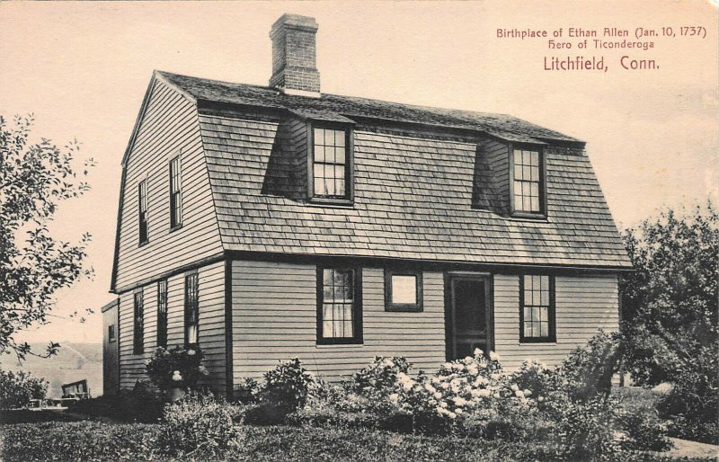 Birthplace of Ethan Allen, Litchfield, Connecticut, Early Postcard, Unused 