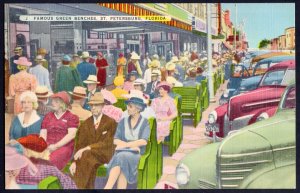 FL ST. PETERSBURG  Famous Green Benches older cars - pm1951 - LINEN