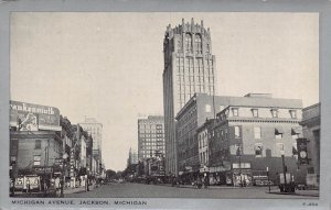 Michigan Avenue Street Scene Cigar Drug Stores Jackson MI 1940s postcard