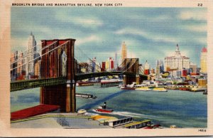 New York City Brooklyn Bridge and Manhattan Skyline