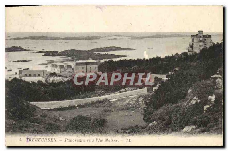 Old Postcard Panorama Trebeurden to Ile Molene